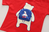 Ju Ju Jam boys' outfit with a cute red bear print and a 3D bag accessory