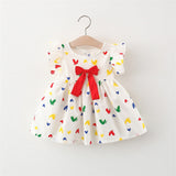 Red Bow Girls Hearts Dress - Adorable dress featuring a vibrant red color with a charming heart pattern and a cute bow detail, perfect for special occasions, available at Ju Ju Jam.