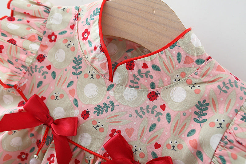 Baby girls' Red Japanese Style Dress - Beautifully designed dress with a red hue and Japanese design accents, perfect for adding a touch of elegance, available at Ju Ju Jam."