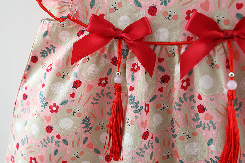 Traditional Red Japanese Style Dress for Girls - Features intricate Japanese-inspired patterns and a rich red color, ideal for special occasions and celebrations, found at Ju Ju Jam.