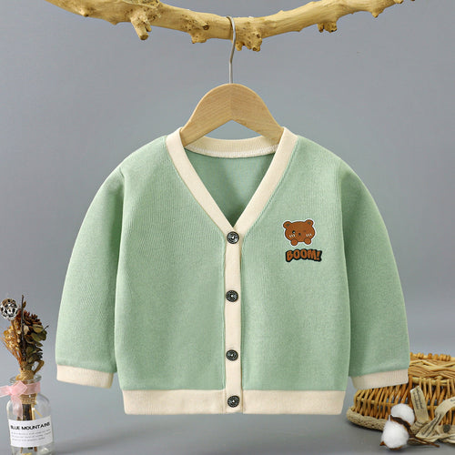 Ju Ju Jam V-neck Baby Bear Girls and Boys Cardigan, featuring a cute bear design and a cozy V-neck style for all-day comfort.