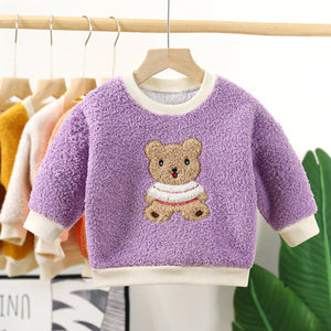 Cozy Lavender Bear Sweater for Girls from Ju Ju Jam, crafted to keep your little one warm and fashionable all season long.