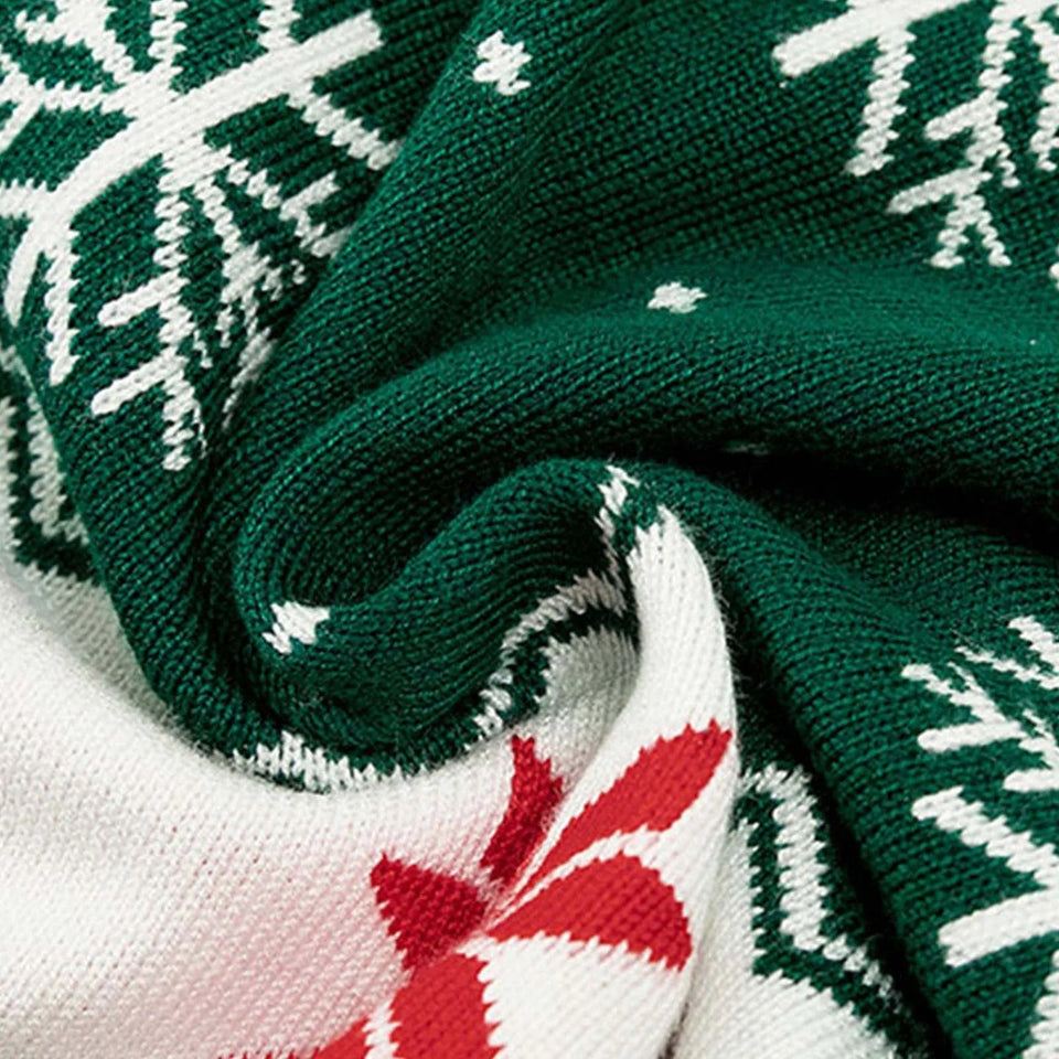 Winter Cozy Boys and Girls Green Sweater displayed with holiday accessories, perfect for festive winter outings and celebrations.