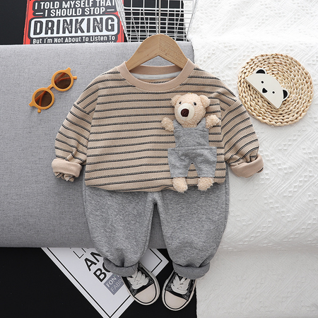 Ju Ju Jam Striped Cozy Boys Set featuring 3D Teddy Bear design