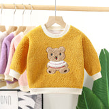 Ju Ju Jam Mustard Bear Sweater for Boys and Girls, featuring a vibrant mustard color and an adorable bear design for cozy, unisex style.