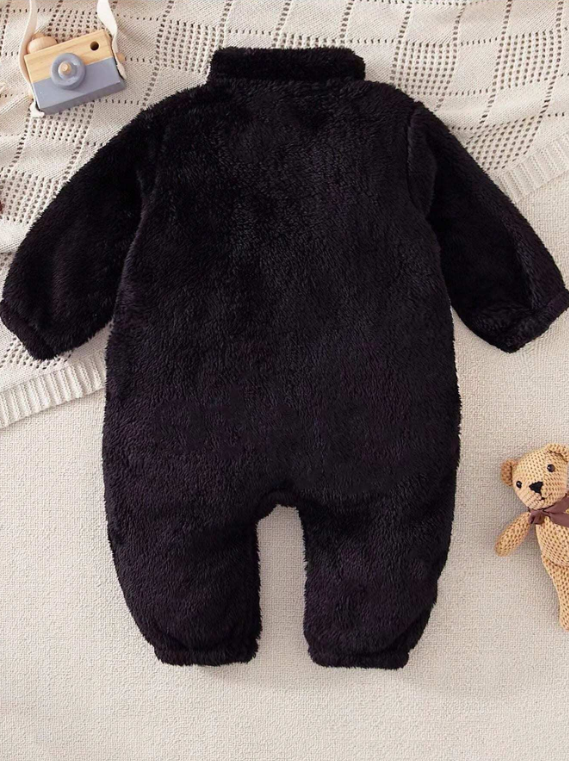 Ju Ju Jam Frosty Panda romper for boys and girls, featuring a cute panda design and made with soft, warm materials.