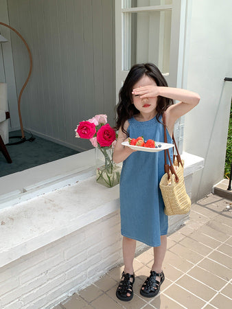 Trendy Korean style sleeveless denim dress for girls by Ju Ju Jam, perfect for casual outings