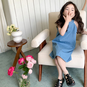 Trendy Korean style denim dress for girls by Ju Ju Jam, with a sleeveless cut