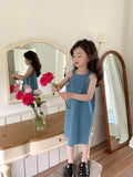 Ju Ju Jam girls' stylish denim dress with a sleeveless design and Korean fashion influence