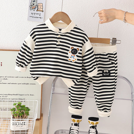 Striped astronaut bear boys' set by Ju Ju Jam, featuring a playful bear graphic and matching striped shorts for a fun outfit.