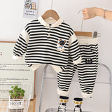 Striped astronaut bear boys' set by Ju Ju Jam, featuring a playful bear graphic and matching striped shorts for a fun outfit.