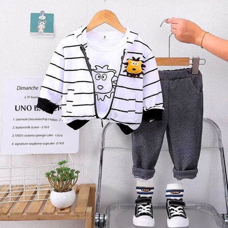 Striped Hooded Jacket Boys Three Piece Set
