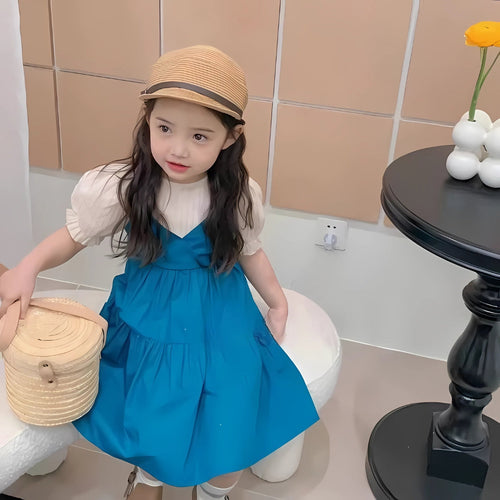 Balloon Sleeves Denim Girls Dress