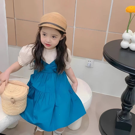 Balloon Sleeves Denim Girls Dress