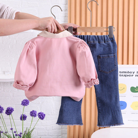 Detail of bow on top and flare jeans girls set - Ju Ju Jam collection