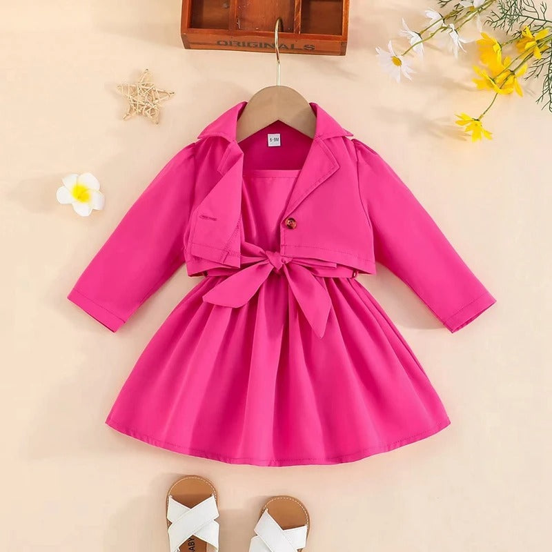 Vibrant Girls Dress with Coat Set