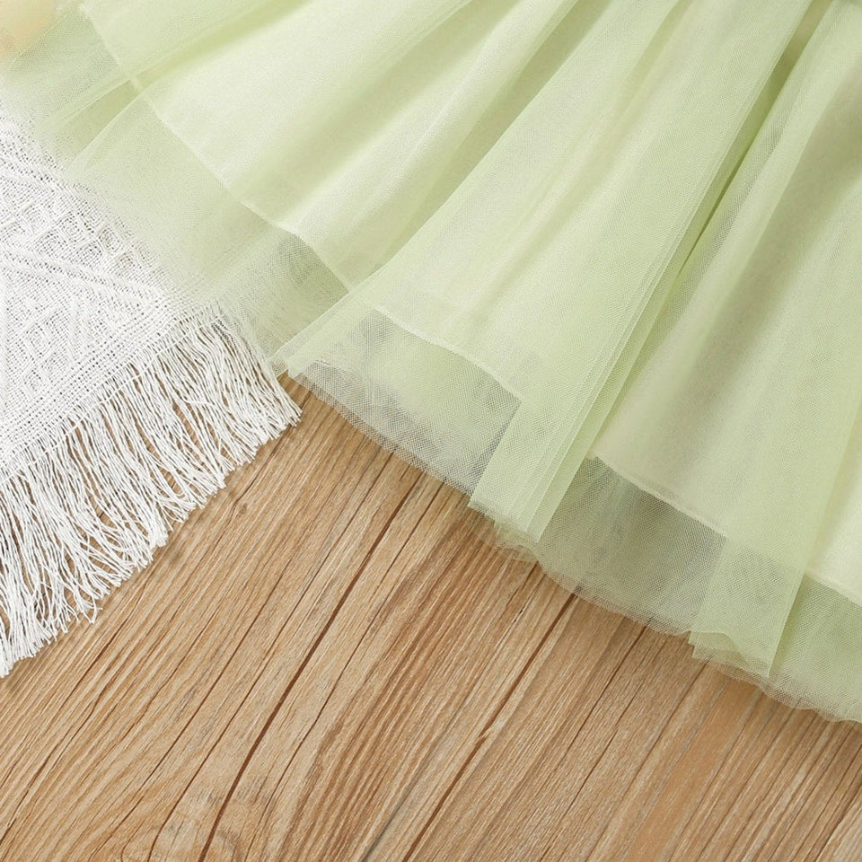 Green Blossom Festive Flare Girls Dress