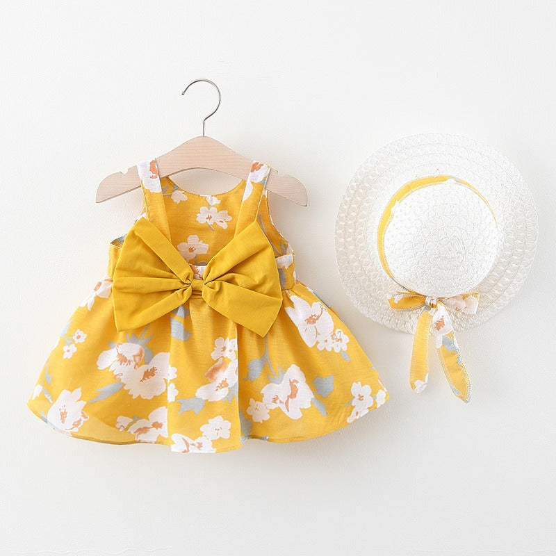 Ju Ju Jam girls' summer dress featuring a bowknot design and matching hat