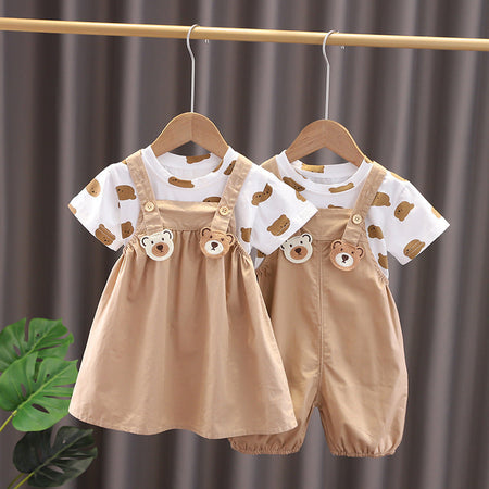 Suspender Matching Boys and Girls Jumpsuit and Dress by Ju Ju Jam - Coordinated set with suspenders for a stylish look.