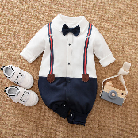 Suspender Retro Boys Party Romper by Ju Ju Jam - Stylish romper with retro suspenders, perfect for a party look.