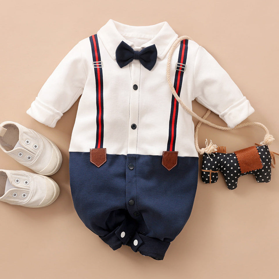 Ju Ju Jam Retro Boys Party Romper with Suspenders - Classic romper featuring retro-style suspenders for a festive appearance.