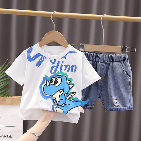 Ju Ju Jam boys' Tail Hanging Dino set, featuring a whimsical dinosaur design with a tail hanging from the shirt and matching pants for a fun and adventurous look.