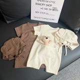 Teddy Pocket Boys and Girls Romper with Hat by Ju Ju Jam - Cute romper featuring a teddy bear pocket and matching hat.