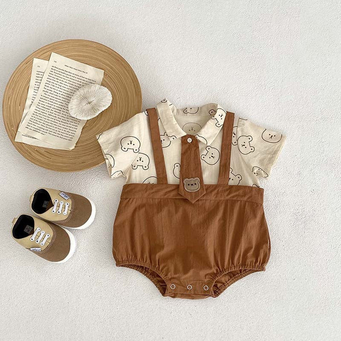 Tie Suspender Boys Cute Romper by Ju Ju Jam - Stylish romper with tie suspenders for a charming look.
