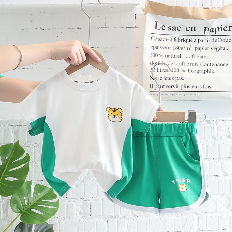 Ju Ju Jam boys' set featuring a Tiger 3D Tailed T-shirt and matching shorts