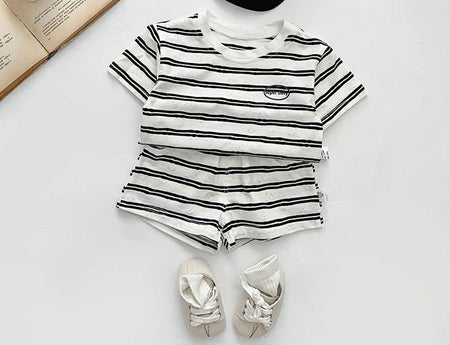 Timeless Tots boys' striped set by Ju Ju Jam, offering a refined outfit with a stylish striped shirt and coordinated pants.