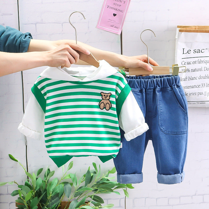 Vest Style Hooded Boys T-shirt and Jeans Set by Ju Ju Jam
