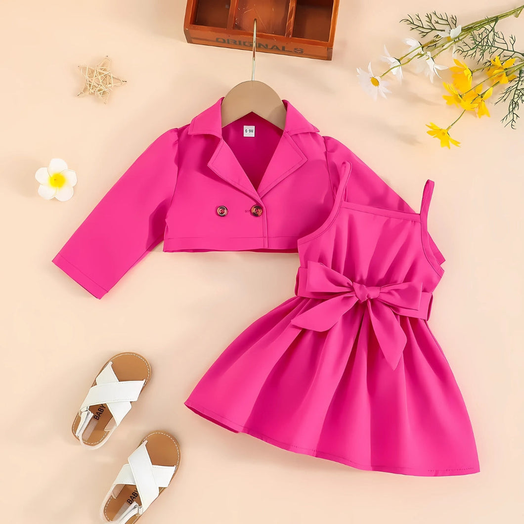 Vibrant Girls Dress with Coat Set