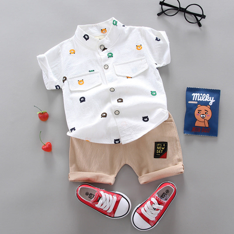 Ju Ju Jam white boys' set featuring a cute bear print, including a shirt and matching pants.