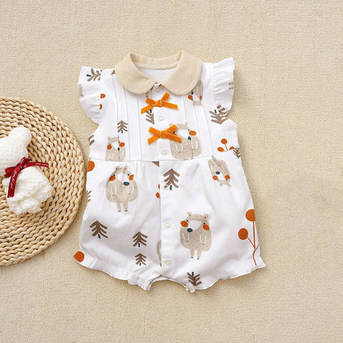 Bear Charm Baby Girls Collared Romper