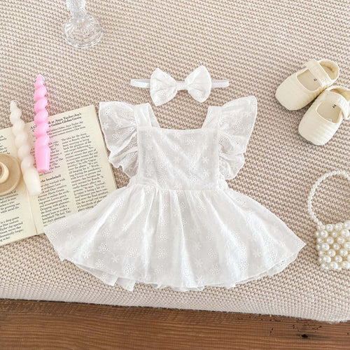 Adorable Snow White Romper Dress with Bow by Ju Ju Jam