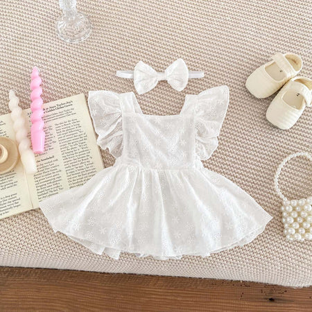 Adorable Snow White Romper Dress with Bow by Ju Ju Jam