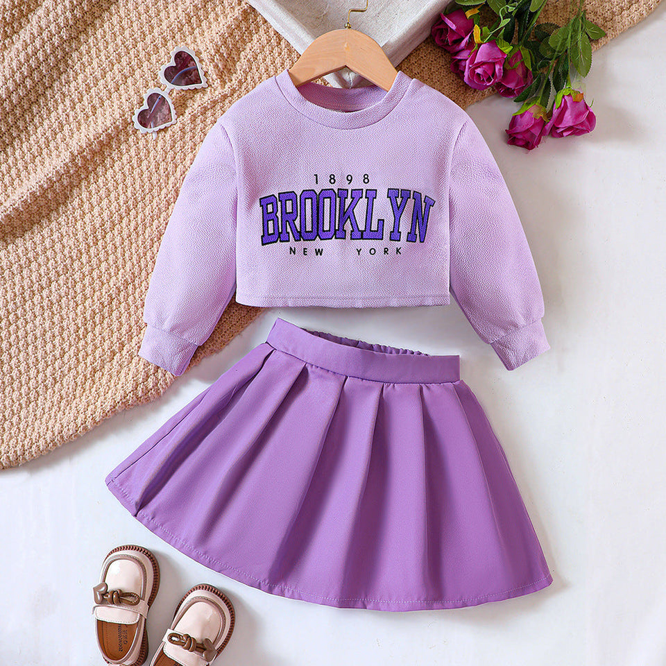 Ju Ju Jam's Purple Pleated Skirt and Sweatshirt Set for stylish kids