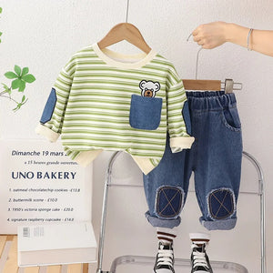 Ju Ju Jam Green Pocket Striped Boys Set for playful adventures