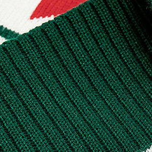 Winter Cozy Boys and Girls Green Sweater paired with a scarf and hat, creating a festive and warm outfit for the season.