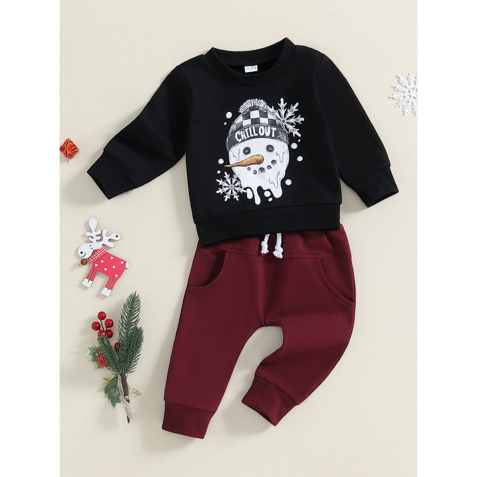 Ju Ju Jam Snowman Baby Boys Sweatshirt and Bottom Set, crafted for warmth with a playful snowman print.