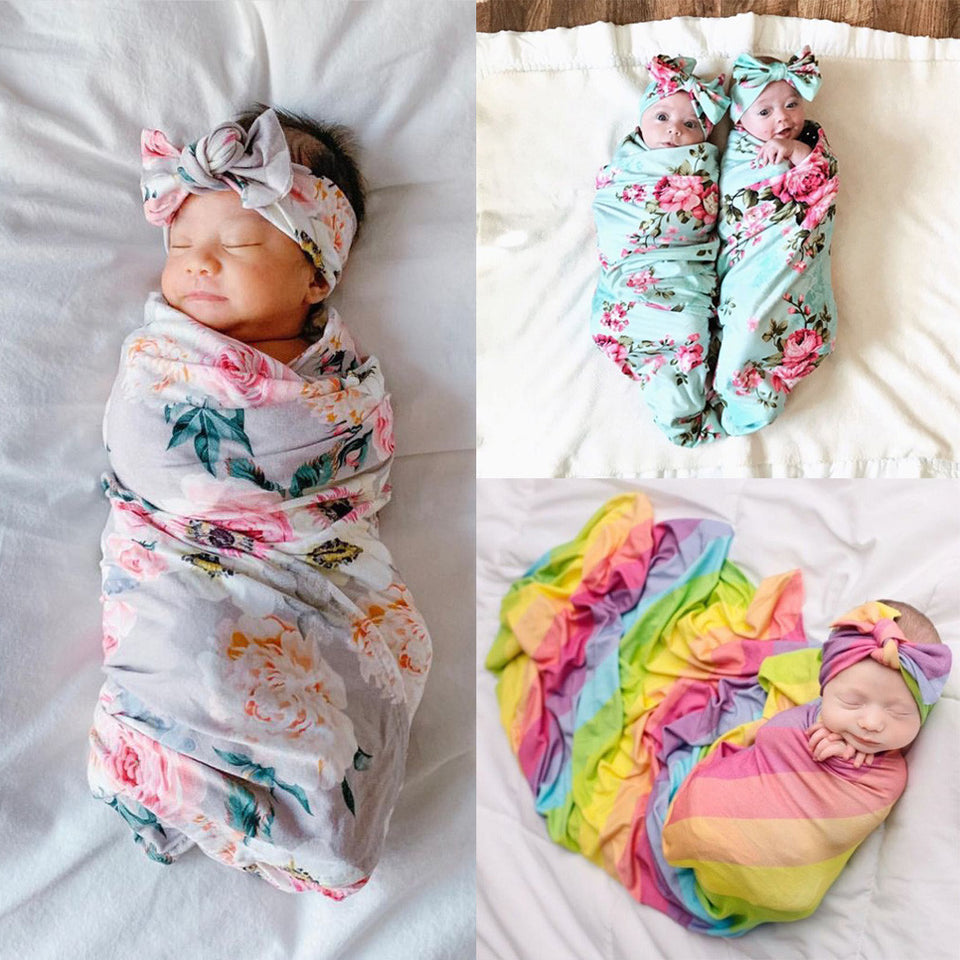 Newborn Receiving Blanket - Headband Set
