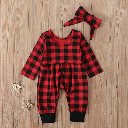 Plaid Romper Set with Bow