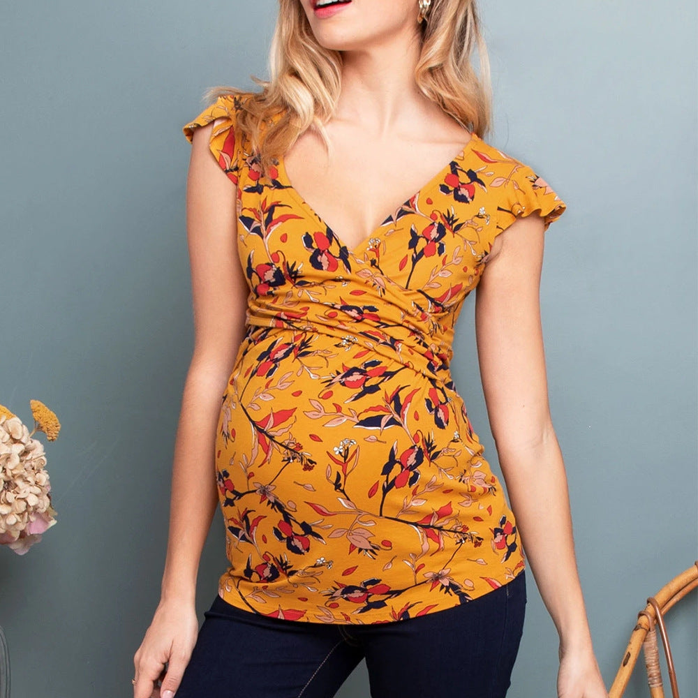 Fashion V-neck Maternity T-shirt