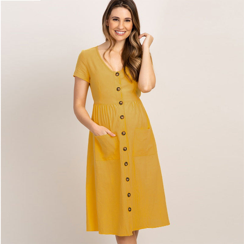 New Mom's Loose Button Dress