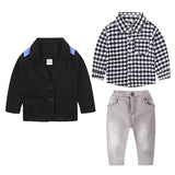 Western Jacket Styled 3 Piece Suit - Plaid Shirt, Jeans, Coat