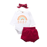 Three-piece Rainbow Romper Suit with Hair Bow