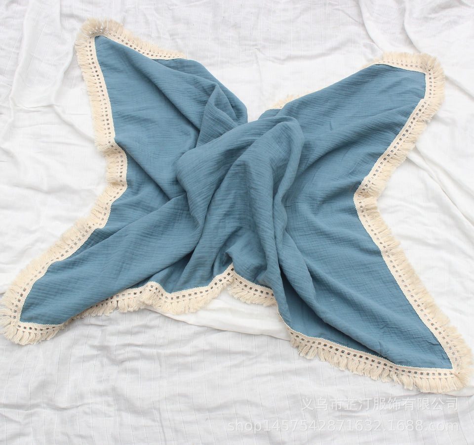 Minimalist Muslin Double Gauze Blanket and Towel - Tassel Style