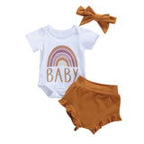 Three-piece Rainbow Romper Suit with Hair Bow