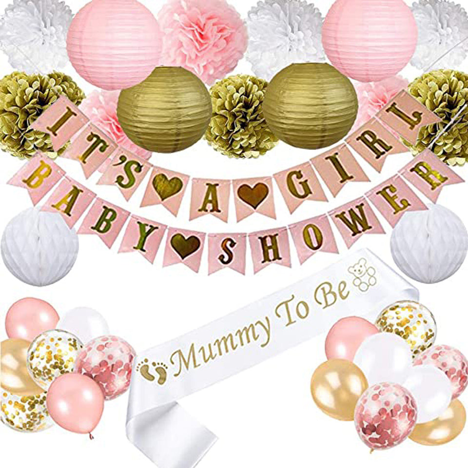 Baby Shower Decorations - Pink and Gold for Baby Girl