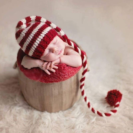 Newborn Hand-Knitted Long Tail Hat (Christmas Baby)